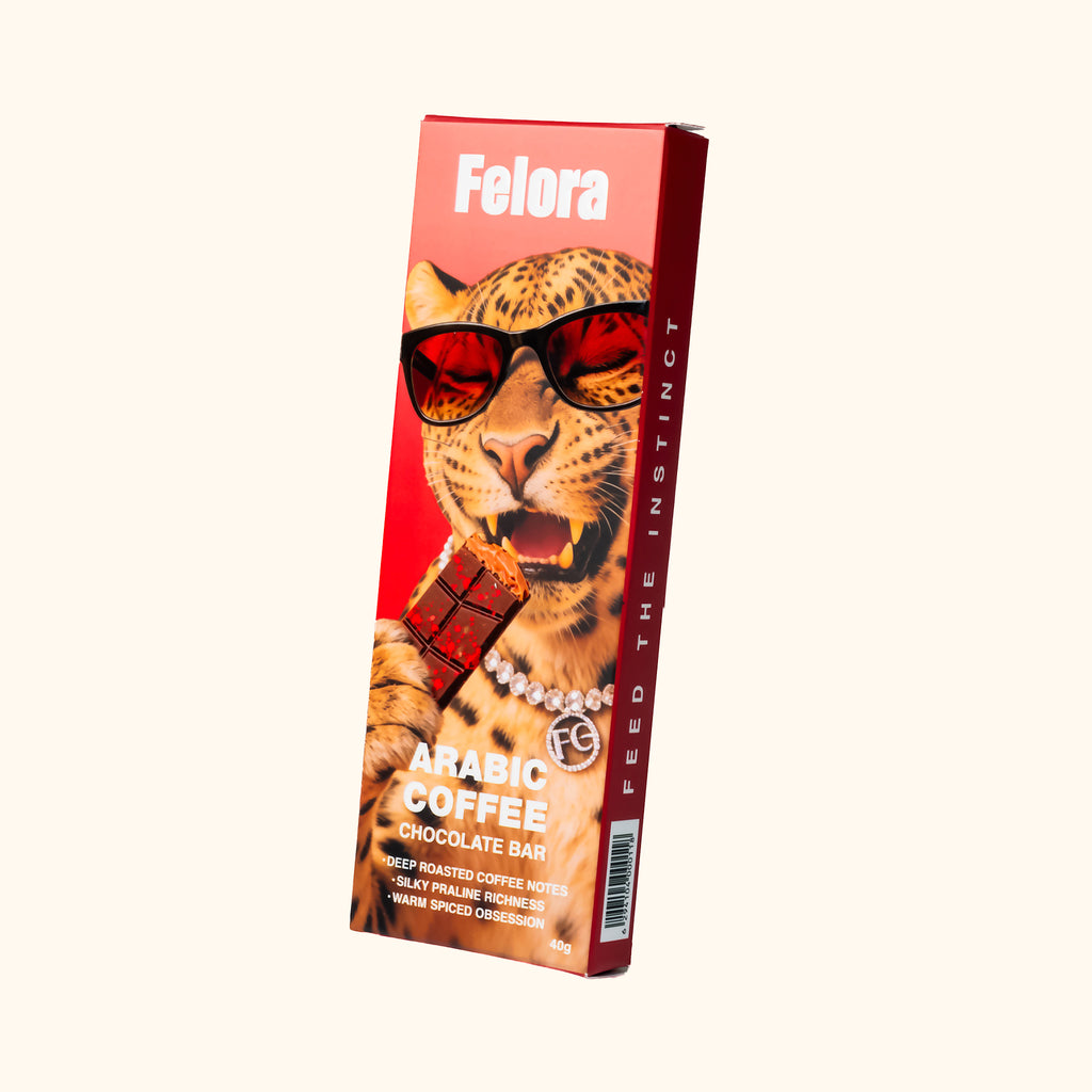 Felora Arabic Coffee chocolate bar — packaging angle