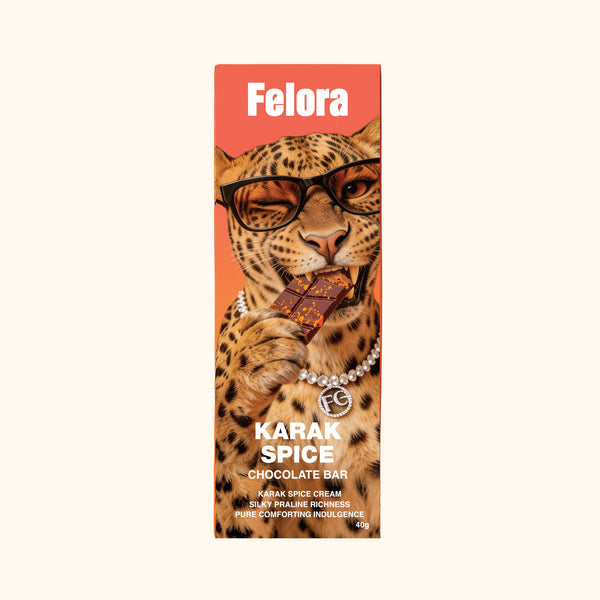 Felora Karak Spice chocolate bar — packaging front