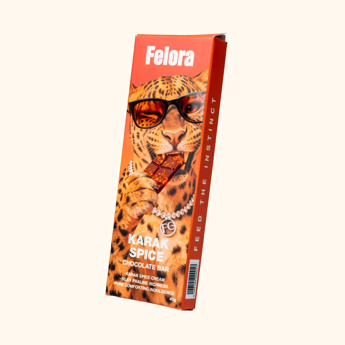 Felora Karak Spice chocolate bar — packaging angle