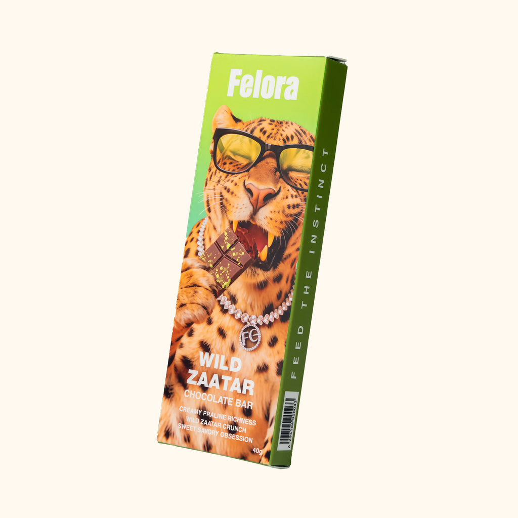 Felora Wild Zaatar chocolate bar — packaging angle