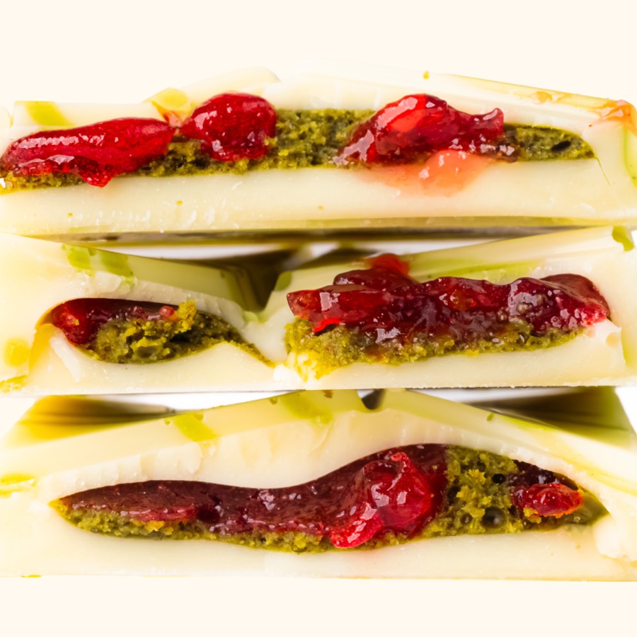 Felora Matcha Raspberry chocolate texture close-up